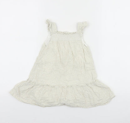 Matalan Baby Beige 100% Cotton Skater Dress Size 18-24 Months Square Neck Button