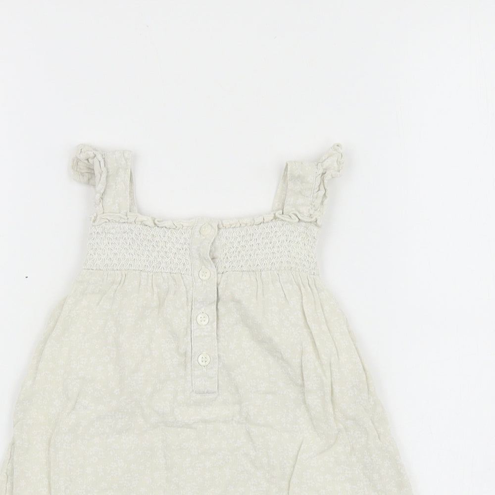 Matalan Baby Beige 100% Cotton Skater Dress Size 18-24 Months Square Neck Button