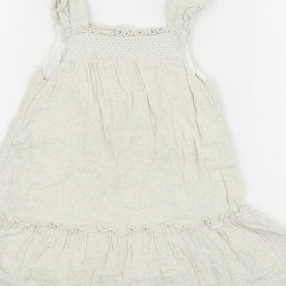Matalan Baby Beige 100% Cotton Skater Dress Size 18-24 Months Square Neck Button