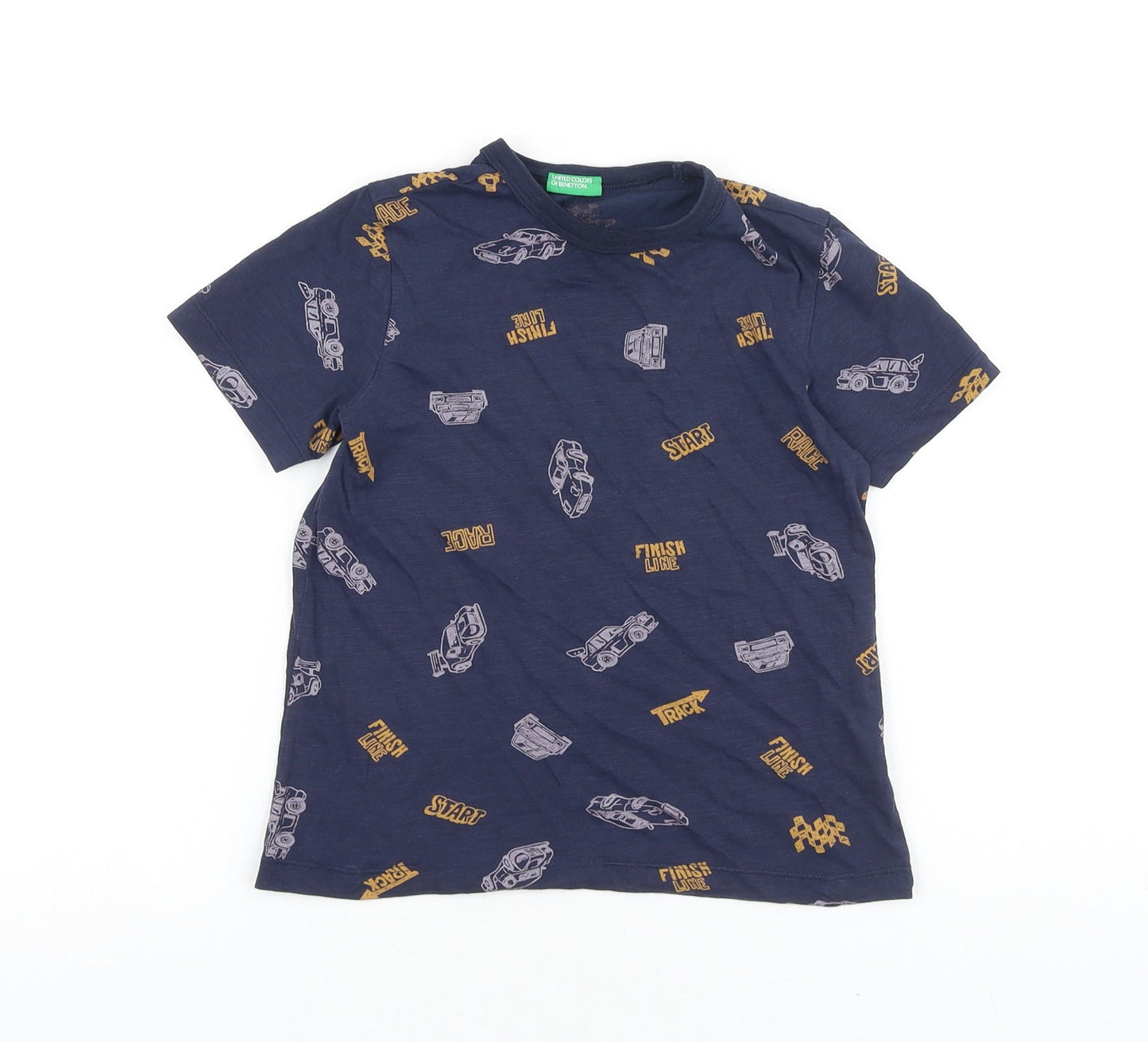 United Colors of Benetton Boys Black Geometric 100% Cotton Basic T-Shirt Size XS Round Neck Pullover