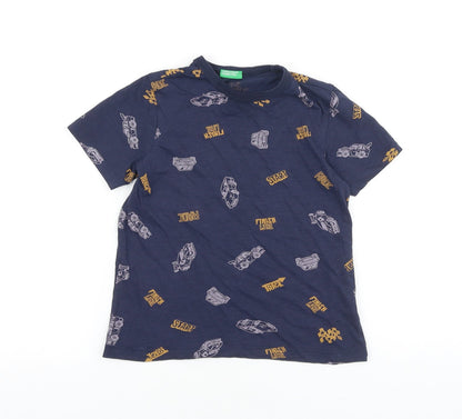 United Colors of Benetton Boys Black Geometric 100% Cotton Basic T-Shirt Size XS Round Neck Pullover