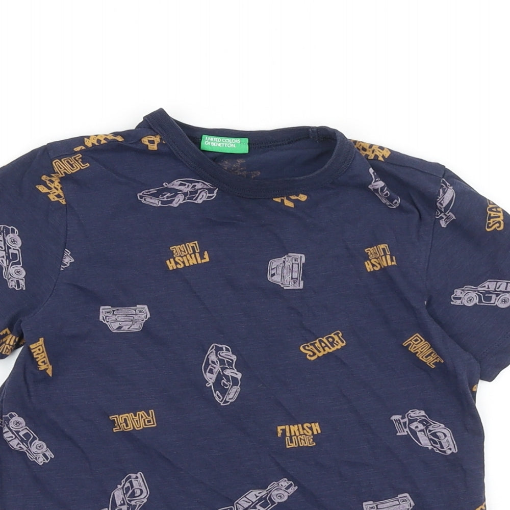 United Colors of Benetton Boys Black Geometric 100% Cotton Basic T-Shirt Size XS Round Neck Pullover