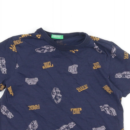United Colors of Benetton Boys Black Geometric 100% Cotton Basic T-Shirt Size XS Round Neck Pullover