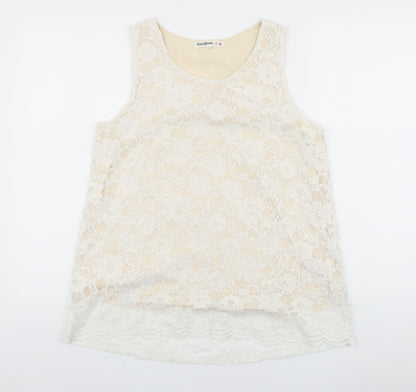 Cutie Blonde Womens White Floral Viscose Basic Tank Size L Scoop Neck