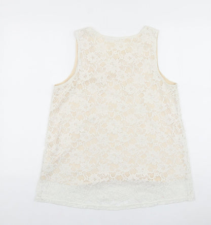 Cutie Blonde Womens White Floral Viscose Basic Tank Size L Scoop Neck