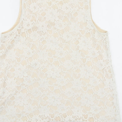 Cutie Blonde Womens White Floral Viscose Basic Tank Size L Scoop Neck