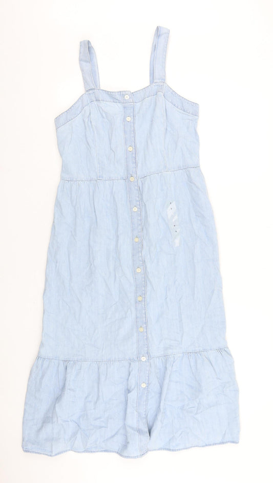 Gap Womens Blue 100% Cotton A-Line Size 6 Square Neck Button