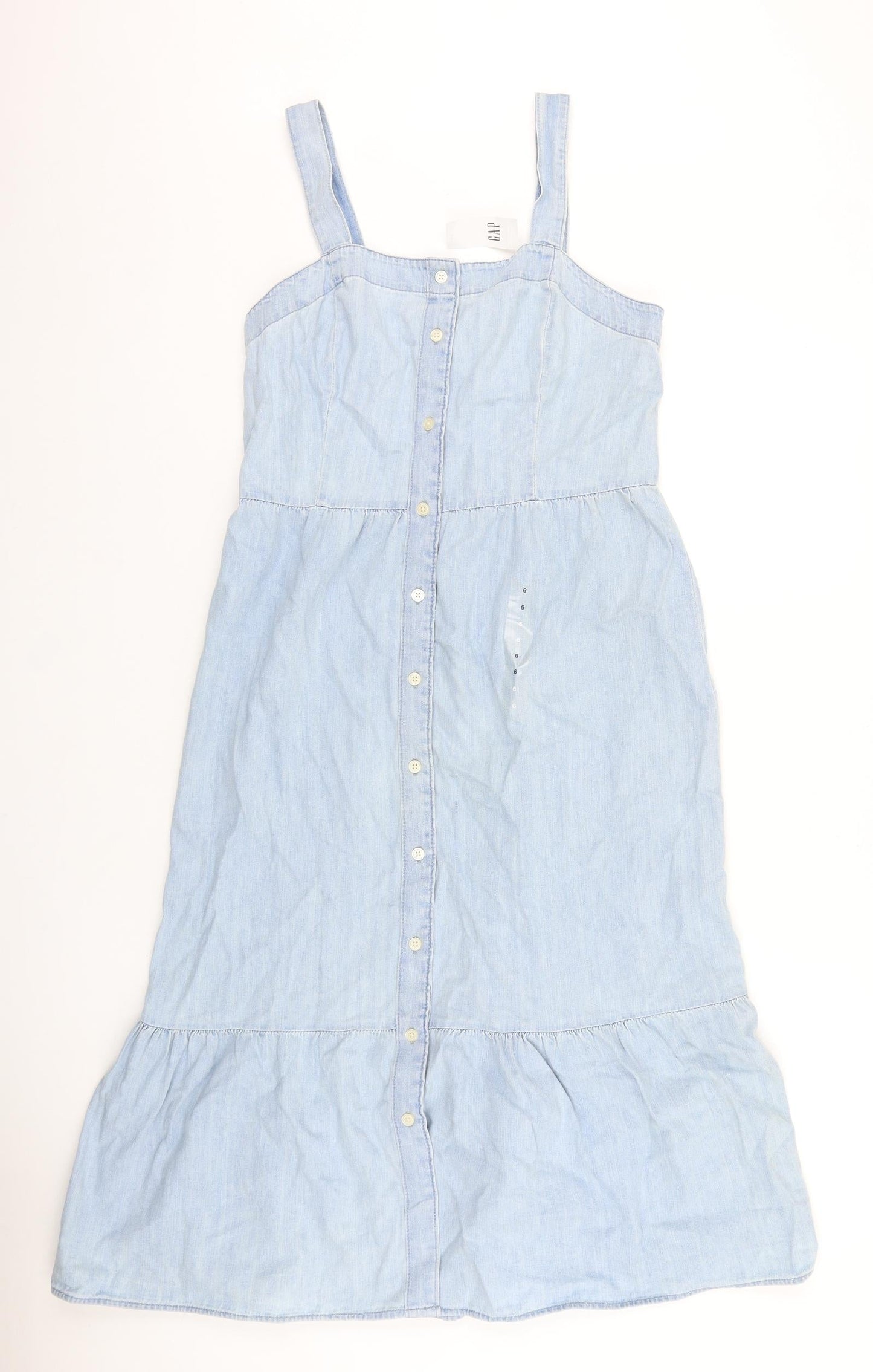 Gap Womens Blue 100% Cotton A-Line Size 6 Square Neck Button