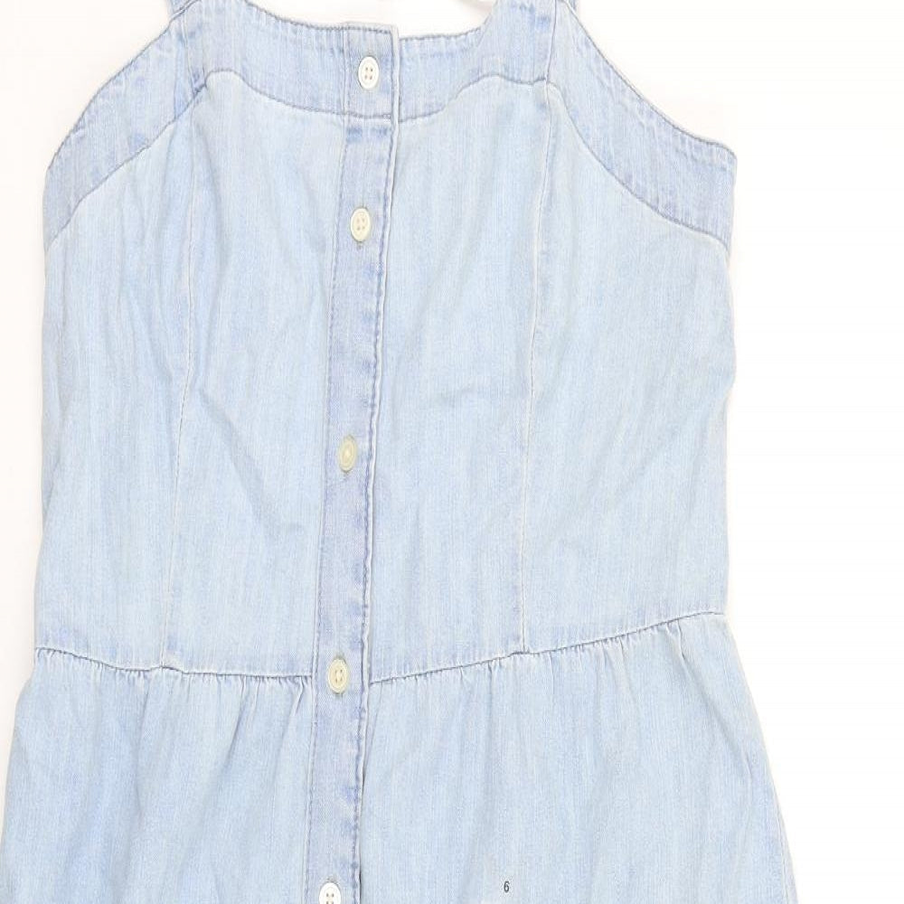 Gap Womens Blue 100% Cotton A-Line Size 6 Square Neck Button