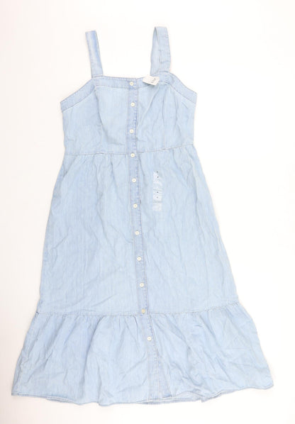 Gap Womens Blue 100% Cotton A-Line Size 6 Square Neck Button