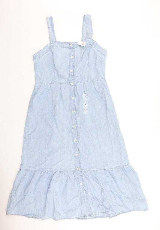 Gap Womens Blue 100% Cotton A-Line Size 6 Square Neck Button