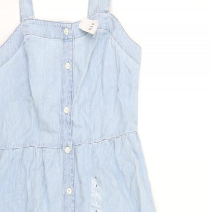 Gap Womens Blue 100% Cotton A-Line Size 6 Square Neck Button