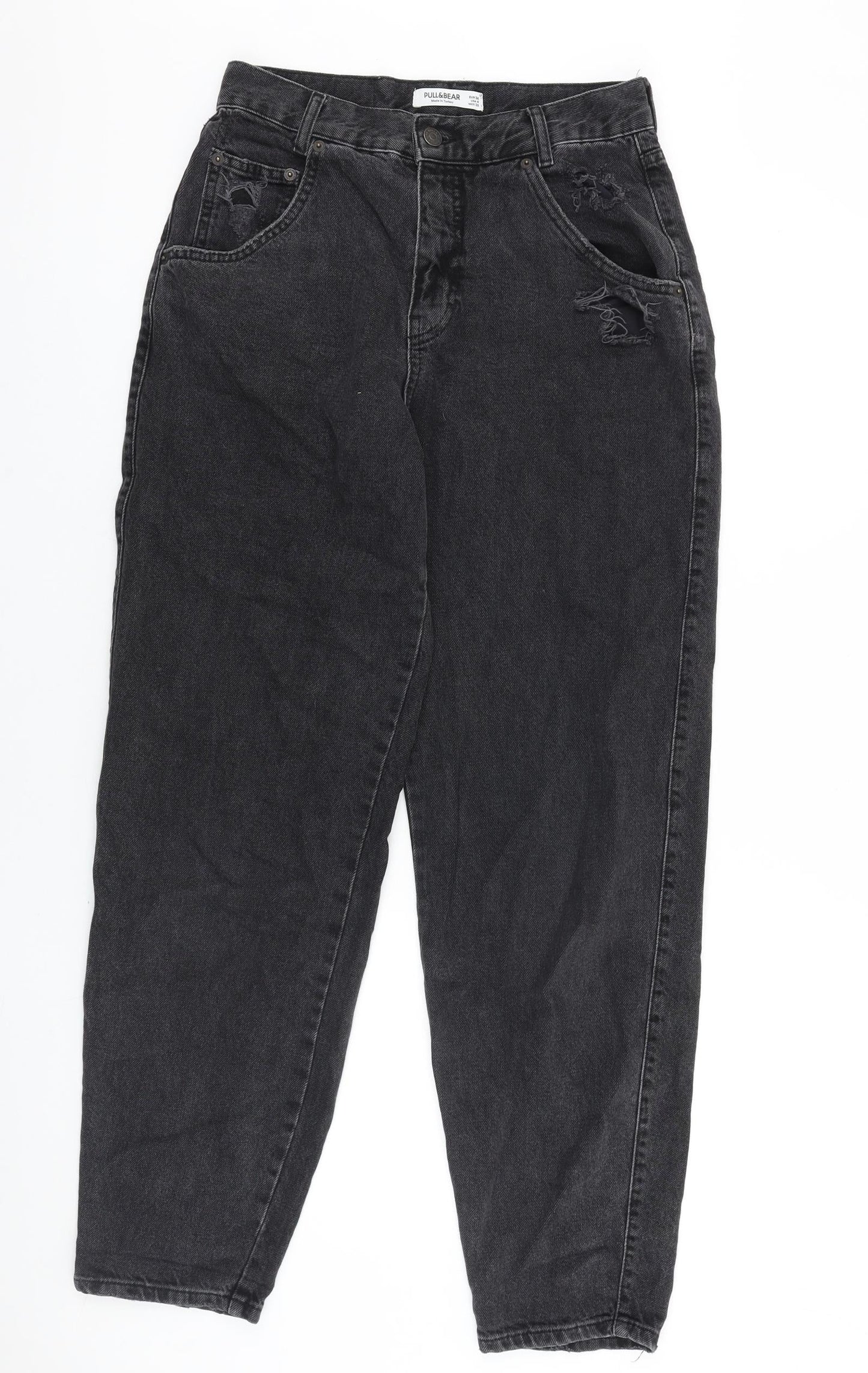 Pull&Bear Womens Black Cotton Mom Jeans Size 6 L30 in Regular Zip
