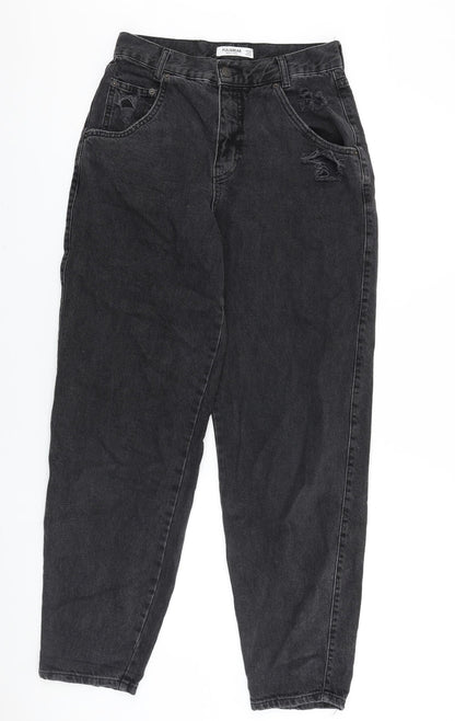 Pull&Bear Womens Black Cotton Mom Jeans Size 6 L30 in Regular Zip