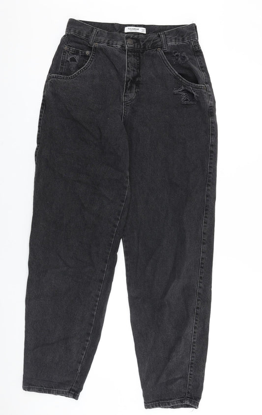 Pull&Bear Womens Black Cotton Mom Jeans Size 6 L30 in Regular Zip