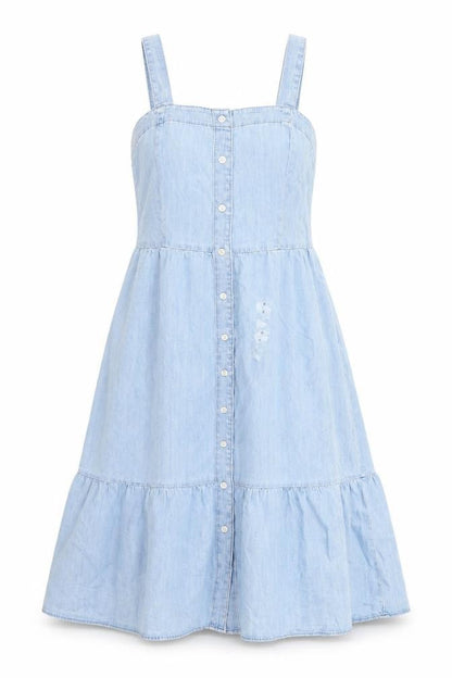Gap Womens Blue 100% Cotton A-Line Size 6 Square Neck Button