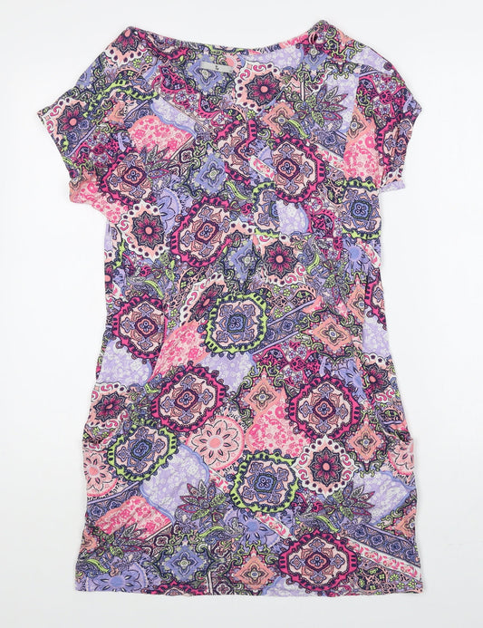 TU Womens Ivory Geometric Viscose Shift Size 10 V-Neck Pullover