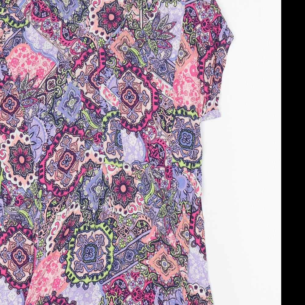 TU Womens Ivory Geometric Viscose Shift Size 10 V-Neck Pullover