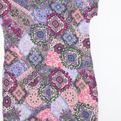 TU Womens Ivory Geometric Viscose Shift Size 10 V-Neck Pullover