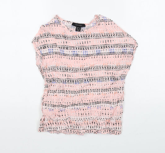 Atmosphere Womens Pink Geometric Viscose Basic Blouse Size 6 Round Neck