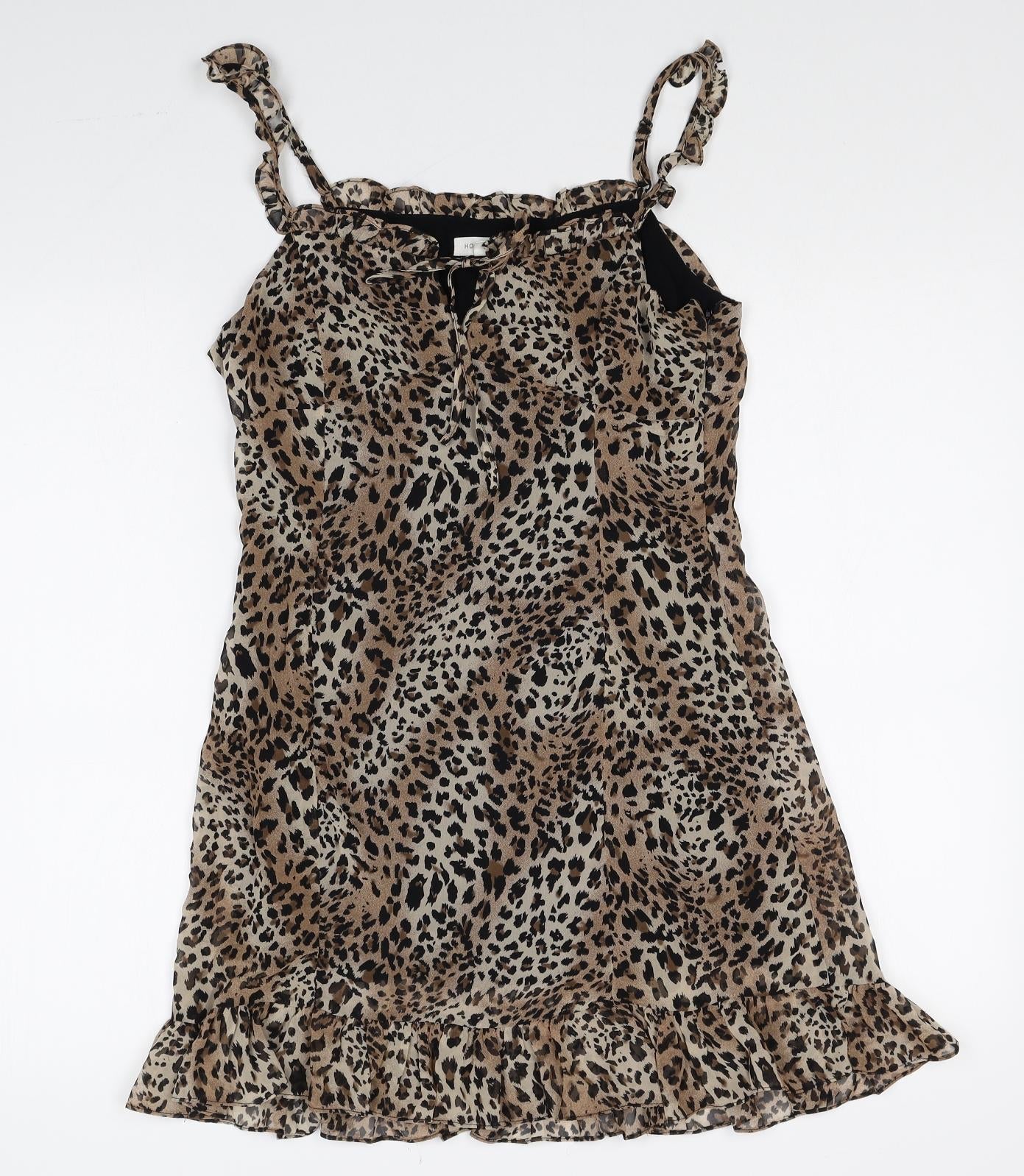 Honey Punch Womens Brown Animal Print Polyester Mini Size M Sweetheart Tie - Leopard Print