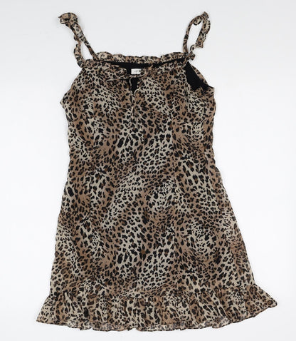 Honey Punch Womens Brown Animal Print Polyester Mini Size M Sweetheart Tie - Leopard Print