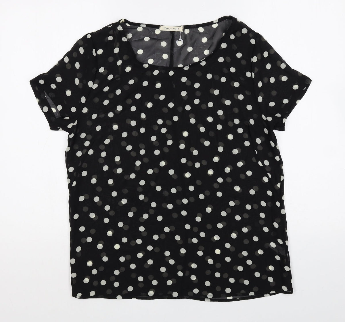 Tea n Rose Womens Black Polka Dot Polyester Basic T-Shirt Size M Round Neck