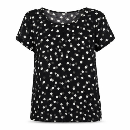 Tea n Rose Womens Black Polka Dot Polyester Basic T-Shirt Size M Round Neck