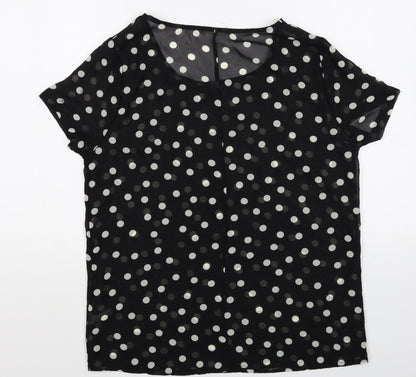 Tea n Rose Womens Black Polka Dot Polyester Basic T-Shirt Size M Round Neck