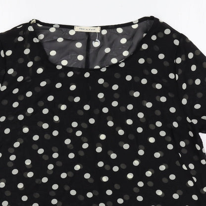 Tea n Rose Womens Black Polka Dot Polyester Basic T-Shirt Size M Round Neck