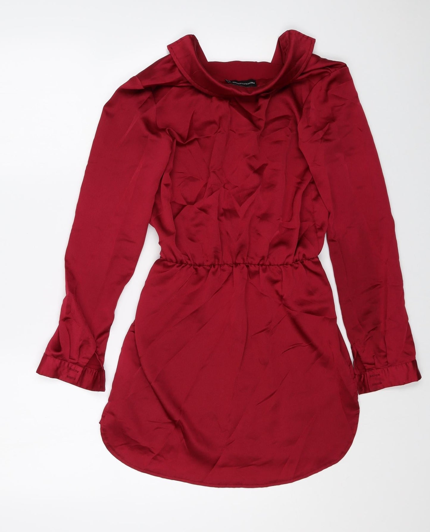 PRETTYLITTLETHING Womens Red Polyester Shirt Dress Size 6 Collared Pullover