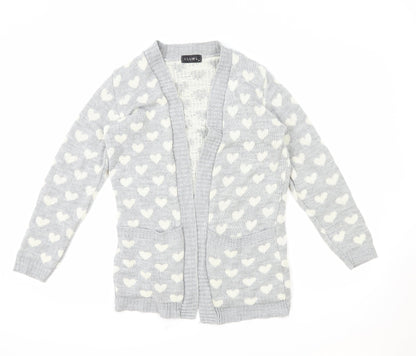 Club L Womens Grey V-Neck Geometric Acrylic Cardigan Jumper Size 12 - Love heart