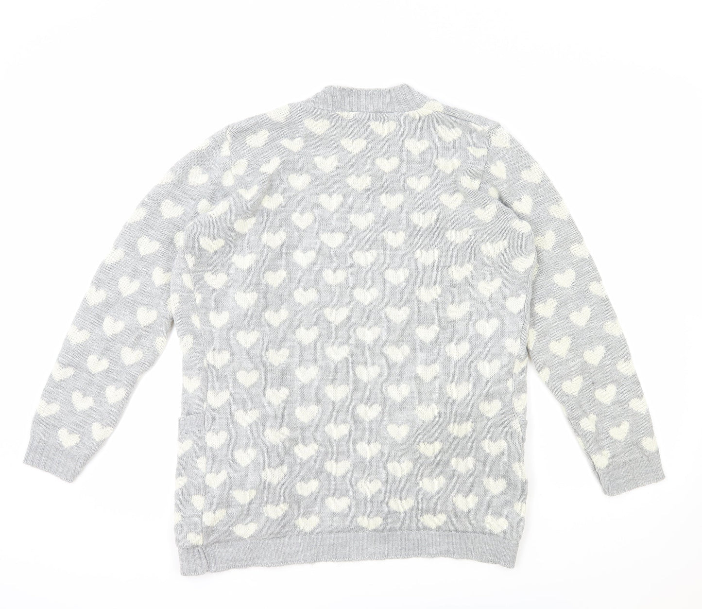 Club L Womens Grey V-Neck Geometric Acrylic Cardigan Jumper Size 12 - Love heart