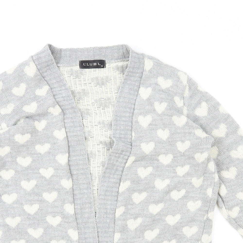 Club L Womens Grey V-Neck Geometric Acrylic Cardigan Jumper Size 12 - Love heart