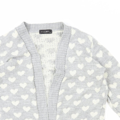 Club L Womens Grey V-Neck Geometric Acrylic Cardigan Jumper Size 12 - Love heart