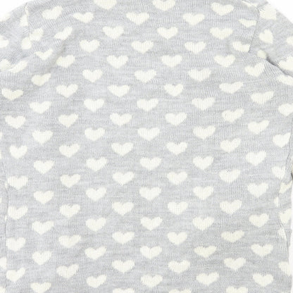 Club L Womens Grey V-Neck Geometric Acrylic Cardigan Jumper Size 12 - Love heart