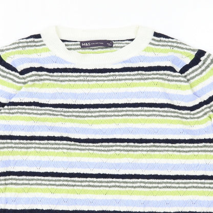 Marks and Spencer Womens Multicoloured Scoop Neck Striped Polyester Pullover Jumper Size S