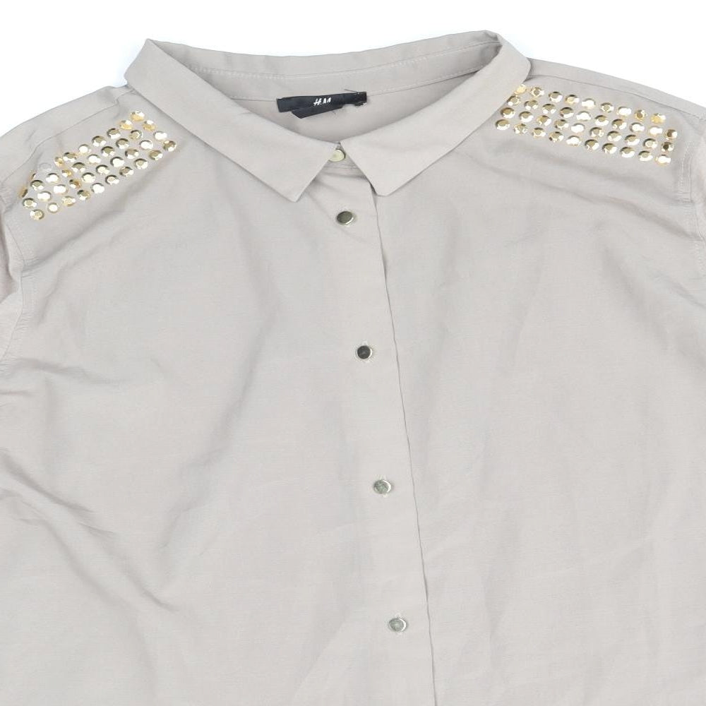 Womens UK Size M H&M Brown Basic Button-Up