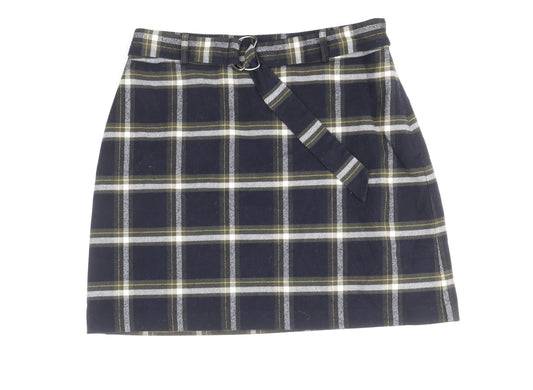 Oasis Womens Blue Plaid Polyester Mini Skirt Size 12 Zip