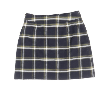 Oasis Womens Blue Plaid Polyester Mini Skirt Size 12 Zip