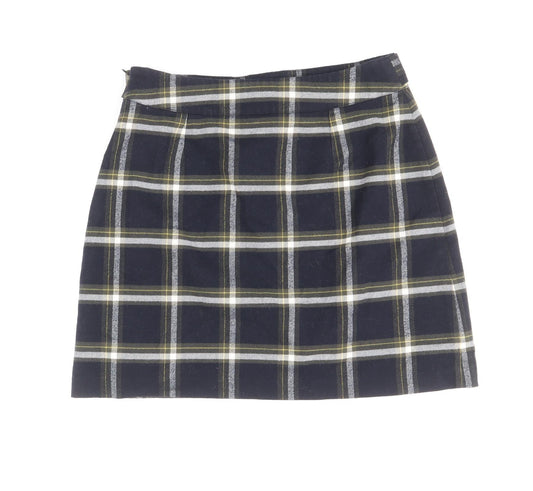 Oasis Womens Blue Plaid Polyester Mini Skirt Size 12 Zip