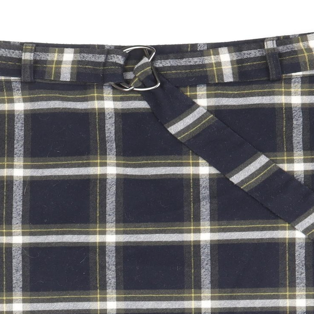 Oasis Womens Blue Plaid Polyester Mini Skirt Size 12 Zip