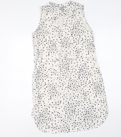 H&M Womens Ivory Floral Polyester Shift Size 8 V-Neck Pullover