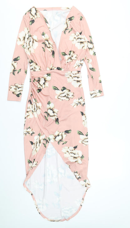Preworn Womens Pink Floral Cotton Sheath Size S V-Neck Pullover