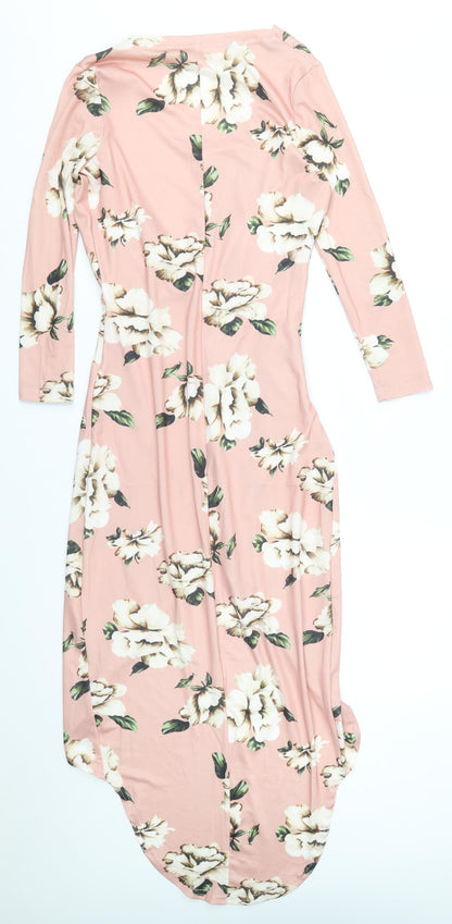 Preworn Womens Pink Floral Cotton Sheath Size S V-Neck Pullover