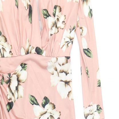 Preworn Womens Pink Floral Cotton Sheath Size S V-Neck Pullover