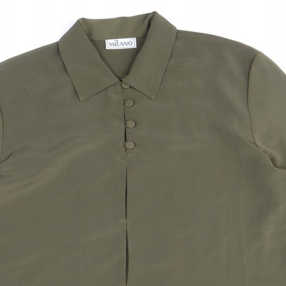 Boggi Milano Womens Green Polyester Basic Blouse Size 14 V-Neck