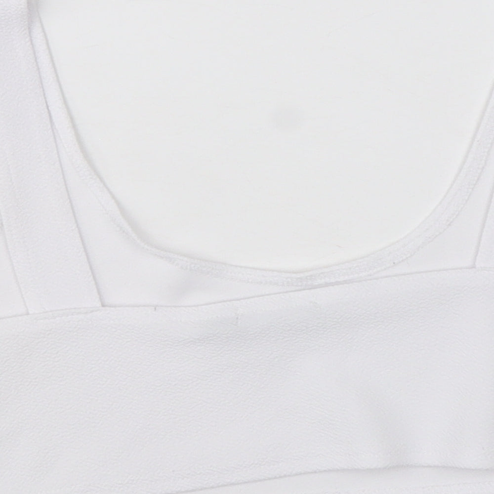 Boohoo Womens White Polyester Cropped Tank Size 12 Scoop Neck