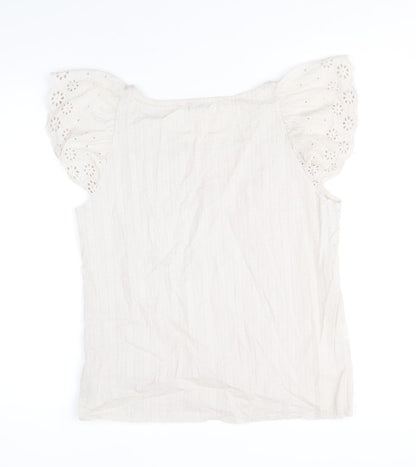 Civico 51 Womens Beige 100% Cotton Basic Blouse Size S Scoop Neck - Broder Anglaise Sleeve Detail