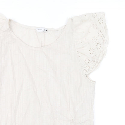 Civico 51 Womens Beige 100% Cotton Basic Blouse Size S Scoop Neck - Broder Anglaise Sleeve Detail